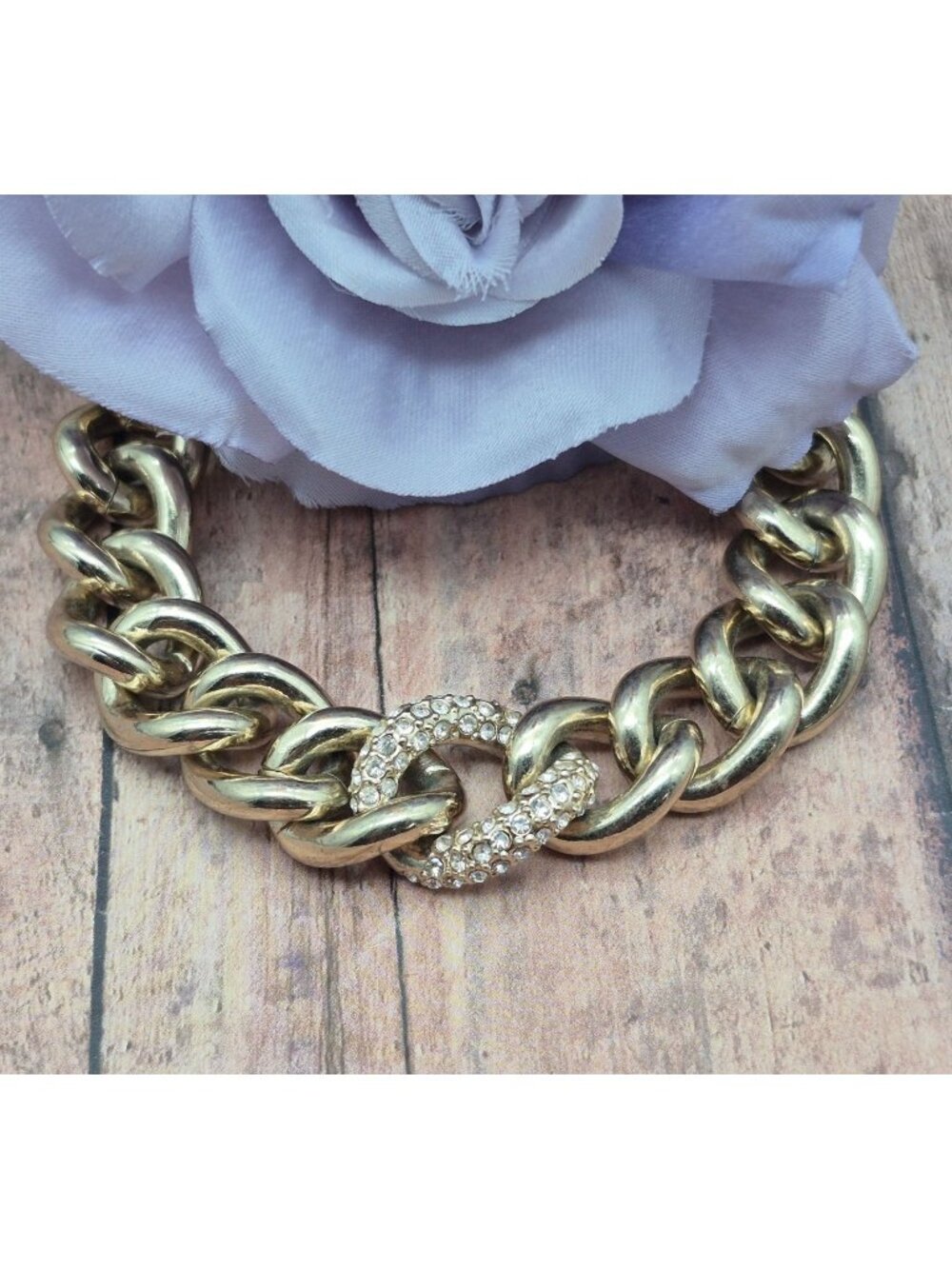 Victoria’s Secret Pave Set Crystal Chunky Gold Curb Chain Toggle Bracelet